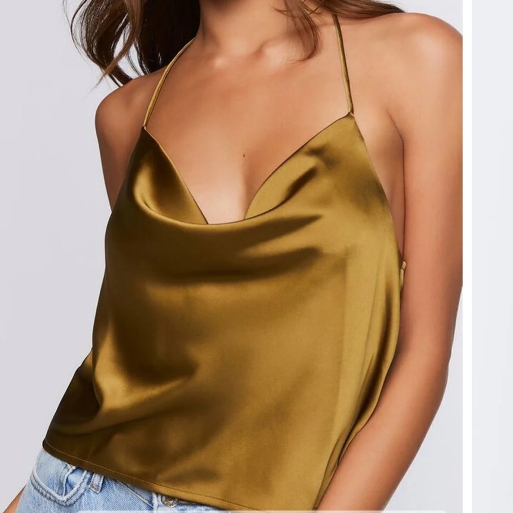 satin loose neck mustard top